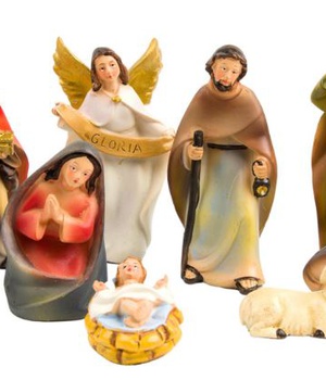 CRECHE 8CM 11 PERSONNAGES RESINE PEINTE A LA MAIN STYLE BOIS