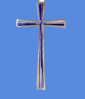 CROIX BRONZE BRAS DROITS CARRES BLEU 10.5 CM