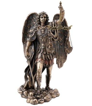 STATUE BRONZE SAINT MICHEL AVEC BALANCE COULE A FROID 28 CM