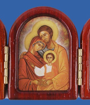 TRIPTYQUE BOIS NOYER SAINTE FAMILLE 6.5X10 CM