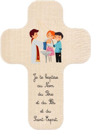 CROIX EN BOIS 13 X 9 CM "BAPTEME"