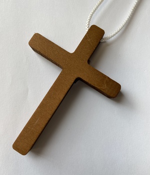 CROIX BOIS AUBE MARRON AVEC CORDON 10X7 CM
