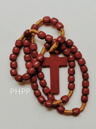 CHAPELET BOIS GRAINS BORDEAUX RONDS SUR CORDE ASSORTIE NDSP