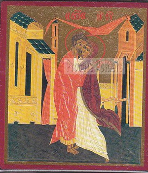 LA RENCONTRE DE MARIE ET JOSEPH - ICONE DOREE A LA FEUILLE 13X15 CM -