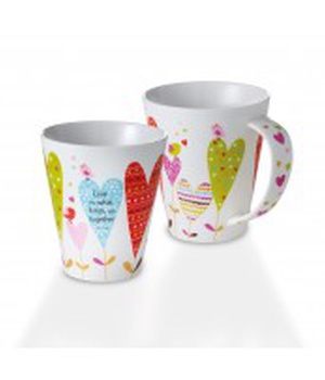 TASSE COEURS OISEAUX DESSINES HAUTEUR 9CM