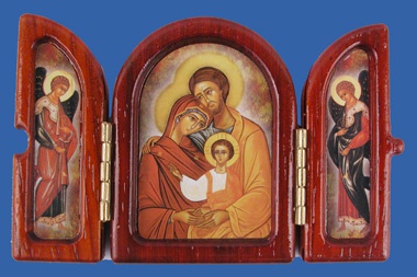 TRIPTYQUE BOIS NOYER SAINTE FAMILLE 6.5X10 CM