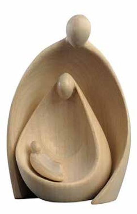 STATUE SAINTE FAMILLE MODERNE EN BOIS SCULPTE 9.5 CM NDSP