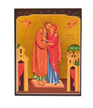 LA RENCONTRE DE ANNE ET JOACHIM - ICONE DOREE A LA FEUILLE 19,5X14,9 CM - 146.67