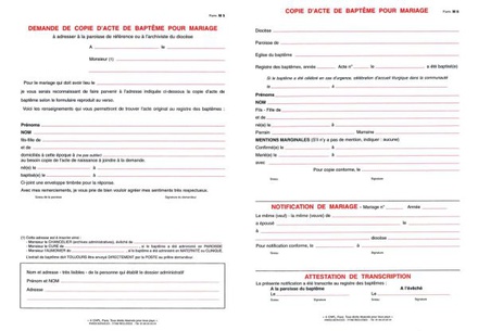 FORMULAIRE M 5-6 DEMANDE DE COPIE D'ACTE DE BAPTEME POUR MARIAGE NDSP