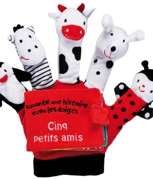 RACONTE UNE HISTOIRE AVEC LES DOIGTS - CINQ PETITS AMIS - LIVRE GANT
