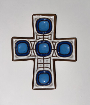 CROIX CERAMIQUE PETIT BLANC/ BLEU