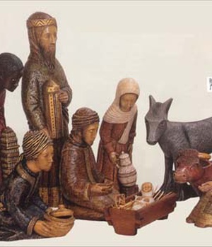 CRECHE PAYSANNE - BLANC 18 SUJETS + ETOILE + MANGEOIRE
