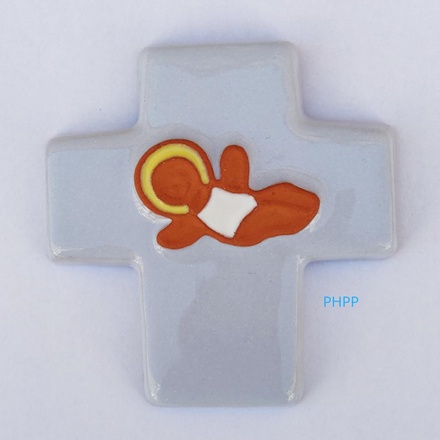 CROIX CERAMIQUE BLEUE CLAIR JESUS BEBE 9X9 CM