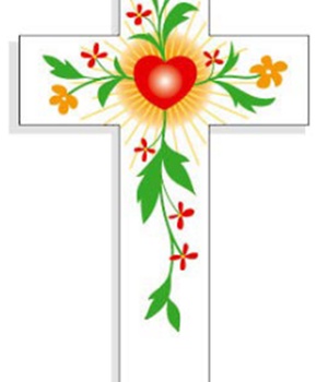 CROIX AMOUR 14.5 CM COEUR FLEURS ORANGE 8CM X 14.5CM