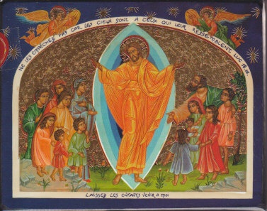 JESUS PARMI LES ENFANTS - ICONE DOREE A LA FEUILLE 9,6X12,5 CM - 181.63