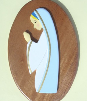 VIERGE BLEUE SOCLE BOIS