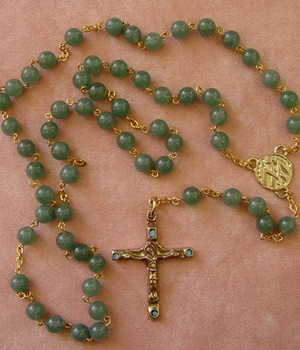 CHAPELET AVENTURINE 6 MM CROIX BRONZE EMAILLE NDSP
