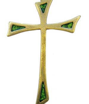 CROIX BRONZE EMAIL TURQUOISE 10 CM TRIANGLE NDSP