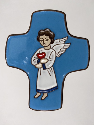 CROIX CERAMIQUE BLEUE ANGE COEUR