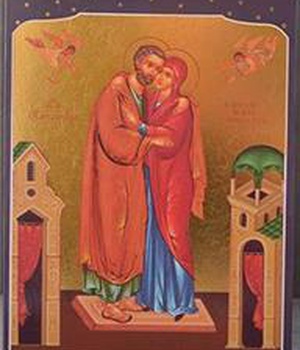 LA RENCONTRE DE ANNE ET JOACHIM - ICONE DOREE A LA FEUILLE 12,7X9,6 CM - 146.63