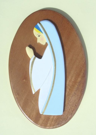 VIERGE BLEUE SOCLE BOIS