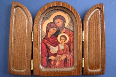 TRIPTYQUE BOIS NOYER SAINTE FAMILLE 11.5X13 CM