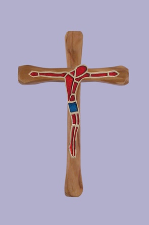 CROIX OLIVIER 12 CM CHRIST BRONZE EMAIL ROUGE NDSP