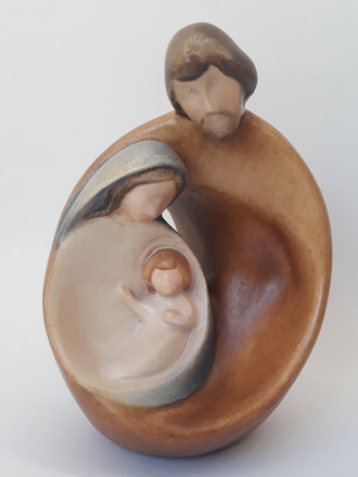 STATUE BOIS POLYCHROME SAINTE FAMILLE 11 CM