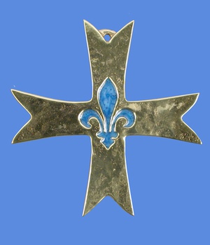 CROIX BRONZE SCOUT EUROPE AVEC FLEUR LYS EMAIL BLEU 7.5 X 7.5 CM NDSP