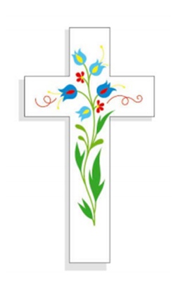 CROIX AMOUR FLEURS BLEUES 8CM X 14.5CM