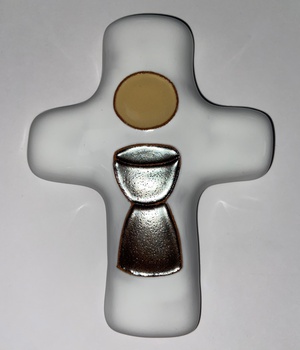 CROIX CERAMIQUE HOSTIE ET CALICE SILVER