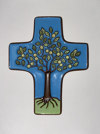 CROIX CERAMIQUE ARBRE DE VIE BLEUE