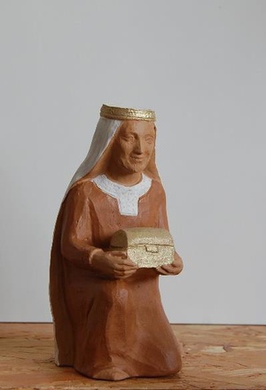 ROI MAGE BLANC A GENOU CRECHE NUIT DE LUMIERE 18 CM