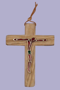 CROIX OLIVIER 12 CM CLASSIQUE CHRIST BRONZE ROUGE EMAIL
