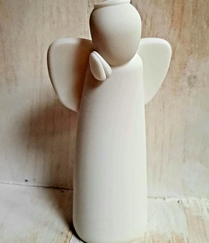 STATUE ALBATRE ANGE REVEUR 13,5 CM