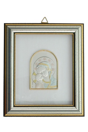 CADRE ARGENT DORE FEUILLE PALQUE VIERGE ENFANT EN ARGENT 925 NDSP