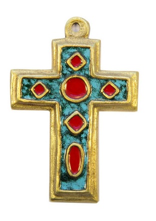 CROIX LARGE BRONZE EMAIL 11CM TURQUOISE NDSP
