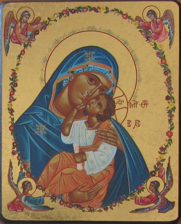 ICONE DE LA VIERGE A LA COURONNE FLEURIE 15X18 CM