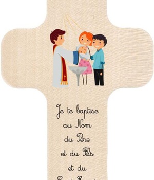 CROIX EN BOIS 13 X 9 CM "BAPTEME"