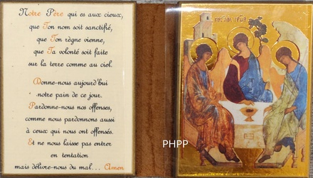 DIPTYQUE ICONE TRINITE AVEC PRIERE NOTRE PERE 8x15CM