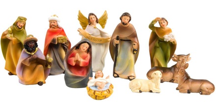 CRECHE 8CM 11 PERSONNAGES RESINE PEINTE A LA MAIN STYLE BOIS