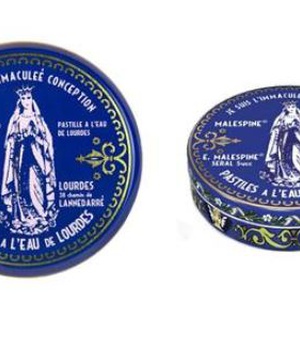 BOITE RONDE METAL MALESPINE 100G, REPRENANT LA FORME ET LE DESSIN DE LA BOITE D'ORIGINE