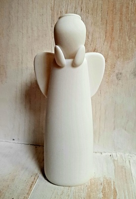 STATUE ALBATRE ANGE ATTENDRI 14 CM