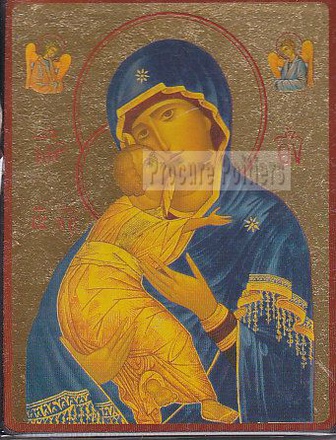 ICONE OR VIERGE TENDRESSE VLADIMIR BLEU 12 X 15,5 CM