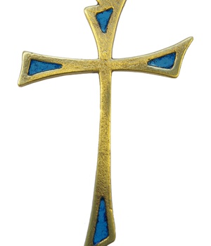 CROIX BRONZE EMAILLE BLEUE 14 CM TRIANGLE NDSP