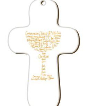 "CROIX BLANCHE EN BOIS IMPRIMEE "CALICE"