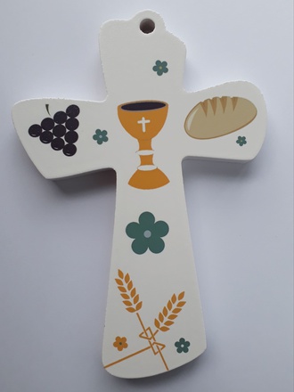 "CROIX BOIS MODERNE BLANC ""CALICE"""