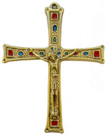 CROIX MEDIEVALE BRONZE EMAIL ET CHRIST BRONZE 13 X 16 CM NDSP