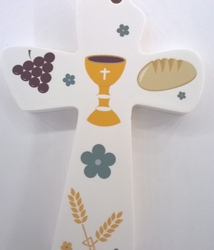 "CROIX BOIS MODERNE BLANC ""CALICE"""