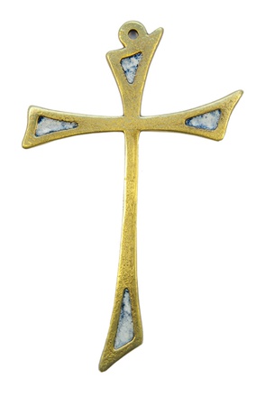 CROIX BRONZE EMAILLE BLANCHE 12 CM TRIANGLE NDSP